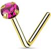 Monster Piercing 9K giallo oro artiglio imposta 2,5 MM fucsia rotondo cristallo pietra 22 Gauge L Bend naso Stud Piercing