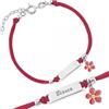 Sakrami Bracciale Argento 925 Bimba Cordoncino Rosso Fiorellino Rosso Piastrina Incidibile Kids Collection + Confezione Regalo Personalizzata - Braccialetto per Nascita Comunione o Battesimo