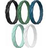 Egnaro Anelli da donna impilabili in silicone, larghezza 3,5 mm, spessore 2 mm, fedi nuziali in gomma flessibile, design intrecciato con foglie, scanalature traspiranti per allenamento in palestra