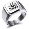 MeMeDIY Personalizzato Incisione Monogramma Lettera Anello con Sigillo per Gli Uomini Donne Custom in Acciaio Inox Nuziale Anello con Regolatori di Dimensione Dell'anello(Colore Argento Dimensione 15)