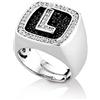 DimmiMilano Anello chevalier quadrato Dimmi Jewels placcato argento personalizzabile con lettera iniziale del nome e zirconi