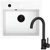 empiria SINK QUALITY SINK QUALITY Lavello bianco con rubinetto nero 56 x 51 cm - Set lavello in granito con rubinetto della cucina, sifone nero e impregnante - lavello per sottolavelli a partire da 60 cm di larghezza
