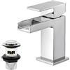 BATHWEST Rubinetti quadrati a cascata con scarico pop-up, monoblocco in ottone cromato con scarico, 612M