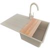 PRIMAGRAN Lavandino da Cucina Tutto Beige 78x50cm, Lavello in Granito a 1 vasca + Rubinetto 32x20cm + Set di accessori, Lavabo da Cucina Incasso al Mobile 45cm - Copenhagen Top S356