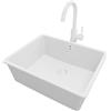 PRIMAGRAN Lavandino da Cucina Tutto Bianco 56x44cm, Lavello in Granito a 1 vasca + Rubinetto 32x20cm + Set di accessori, Lavabo da Cucina Incasso al Mobile 60cm - Venezia Easy Slim S074