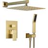 Artiqua Sistema doccia a pioggia da 30,5 cm, set combinato per montaggio a parete in oro spazzolato, rubinetti da bagno con soffione doccia a pioggia e doccetta
