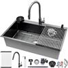 AIVANOTO Lavello da Cucina 80x50cm in Acciaio Inox Nero Antracite, Lavello da Incasso con 1 Bacino, Set con Rubinetto, Scolapiatti, Portabicarbonato, Dispenser di Sapone, Sifone e Scarico, Grande Lavello da