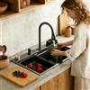 KOOGIMDDR 75x50cm lavello a cascata cucina multifunzionale, Lavello da cucina 1 vasca, Lavello da cascata nero con Rubinetto Estraibile, moderno set di lavello da incasso, con rondella a tazza