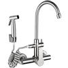 XJTNLB Rubinetto a Parete con Doccetta Estraibile Spazzolato Rubinetti da Muro Cucina Girevole a 360 °Miscelatore Lavello Cucina Rubinetto Cucina a Muro