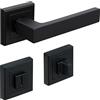 HardwareStore Hardware Store Maniglia per porta moderna in alluminio su rosetta quadrata - Per porte interne del bagno - Maniglia per porta nera opaca - A forma di L - WC - Bagno - Materiale