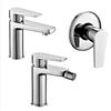 Inbagno Set miscelatori rubinetteria bagno lavabo bidet e doccia incasso, completo di accessori, in ottone cromato, serie Erika (Set lavabo bidet doccia incasso)