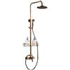 ROGONPDK Set doccia con soffione doccia a pioggia, 20 x 20 cm, rotondo, asta doccia a pioggia, regolabile, 78 - 115 cm, colonna doccia con ripiano, in ottone