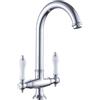 LAKKOAKOAA Rubinetto Bagno Rubinetto Lavabo Alto, Stile Anticato Vintage Ottone Doppia Leva Miscelatore Bagno Girevole A 360°, Miscelatore Lavabo, Cromo, Argento