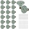 shaojian - Set di 20 tiratori di porta in ceramica, tiratori vintage per cassetti, maniglie decorative per cucina, armadi con viti, tiratori rotondi antichi per armadio, maniglie di