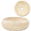 vidaXL Lavandino Classico Elegante Rotondo Lavorato a Mano con Foro Scarico Lavabo Lavello Arredi Bagno 40x12 cm in Marmo Naturale Crema