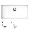 Fhuller Lavello da Incasso in Granito Bianco, 78x51 cm, Vasca Singola, Base Minima 80 cm, con Kit di Montaggio e Sifone