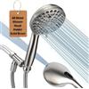 YUHX Soffione doccia con supporto in metallo e tubo in acciaio inox extra lungo 1,8 m, nichel spazzolato, 2,5 GPM