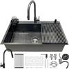 HZKSINNK Lavello in acciaio inossidabile nero 85x50cm, 1 vasca con rubinetto da cucina estraibile, grande lavello in acciaio inossidabile per cucina e bar, con scolapiatti per stoviglie, dispenser sapone