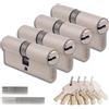 Generico Set di 4 Cilindri a Doppia Serratura in Ottone 45/45mm con Chiave Unica, 20 Chiavi Incluse, 8 Viti, Serrature Universali per Porte e Garage, Lunghezza 90mm, Montaggio Facile