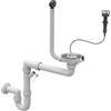 Granitan Scarico Lavandino Cucina - Sifone Lavandino - Sifone Lavello Cucina con Attacco per Lavastoviglie - Scarichi 115 mm (3 1/2) - Scarico per 1 vasca - Bianco/Cromato - Automatico - Granitan