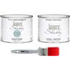bianco Shabby CHALK PAINT Carta da Zucchero & FINITURA + PENNELLO - Pittura Shabby Chic EXTRA OPACA (500 ml) + Finitura Trasparente Opaco (500 ml) + 1 Pennello Pro 40 mm