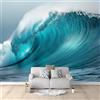 Generic Blu Turchese Onde Carta da Parati Turchese Carta da Parati TNT Fotomurali Moderna Carta Parati Fotomurale 3D Effetto per Soggiorno, Camera Letto, Sala Pranzo, TV Sfondo 250x175 cm