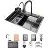 OMGMTSTORE 85x50cm Lavello Da Cucina A Cascata Lavello Da Cucina In Acciaio Inox Da Montare Sull'alto Lavello Nano A Una Vasca Lavello Multifunzione Per Postazione Di Lavoro Con Rubinetto Estraibile