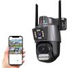 RVT SECURITY Telecamera IP 4K 6MP Esterna WiFi PTZ, CCTV Doppio Obiettivo, Zoom 8X, Visione Notturna a Colori Audio 2 Vie Smart WIFI Camera ICSEE Audio bidirezionale