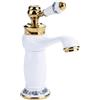 EGTink Rubinetto retrò per lavabo, bagno, miscelatore per rubinetto antico, vintage, con manico in ceramica, rubinetteria per bagno, acqua calda e fredda (bianco)