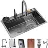 OMGMTSTORE Lavandino da cucina in acciaio inox 304 Rubinetto a barra per bacinella singola Rubinetto a cascata e set completo di accessori a doppio montaggio (dimensioni: 68 x 45 x 22 cm)