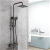 AICA ITALY SRL AICA Colonna Doccia con Miscelatore Termostatico, Rubinetto Doccia Soffione Doccia Quadrato in Acciaio Inox 20x20cm, Doccetta Tonda da 108mm, Altezza Regolabile 735-1170mm, Set Doccia Completo Nero
