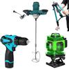 DE ROSA SHOP Kit Professionale 3 in 1, Miscelatore Malta e Cemento 1600W 6 Velocità M14 + Livella Laser 4D 16 Linee Autolivellante + Avvitatore con 2 Batterie, Set Completo da Lavoro