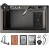 KOOGIMDDR Lavando da cucina con cascata, 75 x 45 cm, rubinetto a cascata led, tagliere scorrevole e lavapiatti ad alta pressione, compatto e multifunzionale