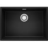 PRIMAGRAN Lavello sottotop Nero 66x47cm, Lavandino in Granito a 1 vasca + Sifone Classico, Lavabo da Cucina al Mobile 70cm - London S387