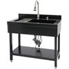Ecoggeder Lavando in acciaio inossidabile a libera installazione, lavello singolo, lavello da cucina rettangolare con piedistallo, lavello mobile per cucina, garage, esterno (Nero, 55 * 45 * 86cm)