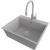 PRIMAGRAN Lavandino da Cucina Grigio 58x50cm, Lavello in Granito a 1 vasca + Rubinetto 38x14cm + Set di accessori, Lavabo da Cucina Incasso al Mobile 60cm - Riga S335