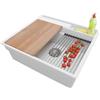 PRIMAGRAN Lavello da Cucina Bianco 58x53cm, Lavandino in Granito a 1 vasca + Sifone Classico, Lavabo da Cucina Incasso al Mobile 60cm - Oslo Pocket S276