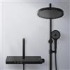 EMKE Colonna Doccia Termostatica con Ripiano in Vetro, Doccia Pioggia Extra Large da 320 mm, Soffione Doccia con 3 Tipi di Getti, Nero opaco, Altezza Regolabile 818-1068mm