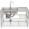 DCSYOG Lavelli in acciaio inox indipendenti 2 vasche 120×45×80 cm Lavelli commerciali con rubinetto con tubi di acqua fredda e calda, lavandino per esterni, interni, cucina, ristorante