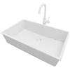 PRIMAGRAN Lavandino da Cucina Tutto Bianco 76x47cm, Lavello in Granito a 1 vasca + Rubinetto 32x20cm + Set di accessori, Lavabo da Cucina Incasso al Mobile 80cm - London Slim S490