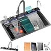Kchsdool Lavello da cucina nero in acciaio inox 304 sottotop/a cascata lavello da cucina a una vasca lavello da postazione di lavoro con rubinetto estraibile e accessori (Balena, 68CM)