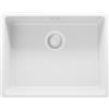 PRIMAGRAN Lavello da Cucina Tutto Bianco 56x44cm, Lavandino in Granito a 1 vasca + Sifone Classico, Lavabo da Cucina Incasso al Mobile 60cm - Venezia Easy Slim S068