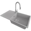 PRIMAGRAN Lavandino da Cucina Grigio 90x50cm, Lavello in Granito a 1 vasca + Rubinetto 40x20cm + Set di accessori, Lavabo da Cucina Incasso al Mobile 60cm - Ibiza S063