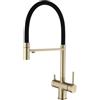 ZPSPZ Rubinetto Cucina 3 Vie Estraibile Girevole 2 Maniglie Acqua Fredda e Calda Ottone Miscelatore Cucina 3 Vie-Oro Spazzolato