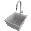PRIMAGRAN Lavandino da Cucina Tutto Grigio 43x50cm, Lavello in Granito a 1 vasca + Rubinetto 40x20cm + Set di accessori, Lavabo da Cucina Incasso al Mobile 45cm - Riga S148