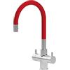 Shurity Rubinetto da cucina Sottofinestra con canna snodabile 5 vie Shurity Snake 3/8" (Cromo/Rossa)