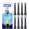 Oral-B iO Ultimate Clean Black Testine di ricambio per spazzolino elettrico rotondo con fibre incrociate per pulizia fine e rimozione avanzata della placca batterica, Oral-B iO, 8
