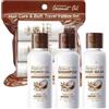 MeiPlumLai Set di articoli da toeletta all'olio di cocco formato da viaggio, con shampoo e balsamo con gel bagnoschiuma, mini set di articoli da toeletta da viaggio, kit da bagno di base per viaggi di lavoro, a