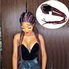 SereneWig, Parrucca con 2 doppie trecce, con piccole ciocche sull'attaccatura, nero misto rosso bordeaux, parrucca con 4 trecce, capelli lunghi, per donne, cosplay, festival, drag queen