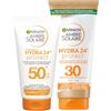 Garnier Ambre Solaire Hydra 24H Protect Latte Protettivo Idratante SPF 30 Protezione Alta + Latte Solare SPF 50+ Protezione Molto Alta con Vitamina C - 2 Flaconi da 50ml